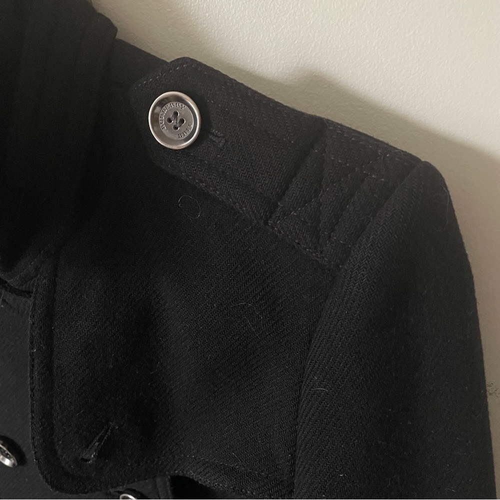 BURBERRY BRIT Luxury Wool Black Cashmere Trench Coat Jacket Structural Carcoat - Picture 5 of 16